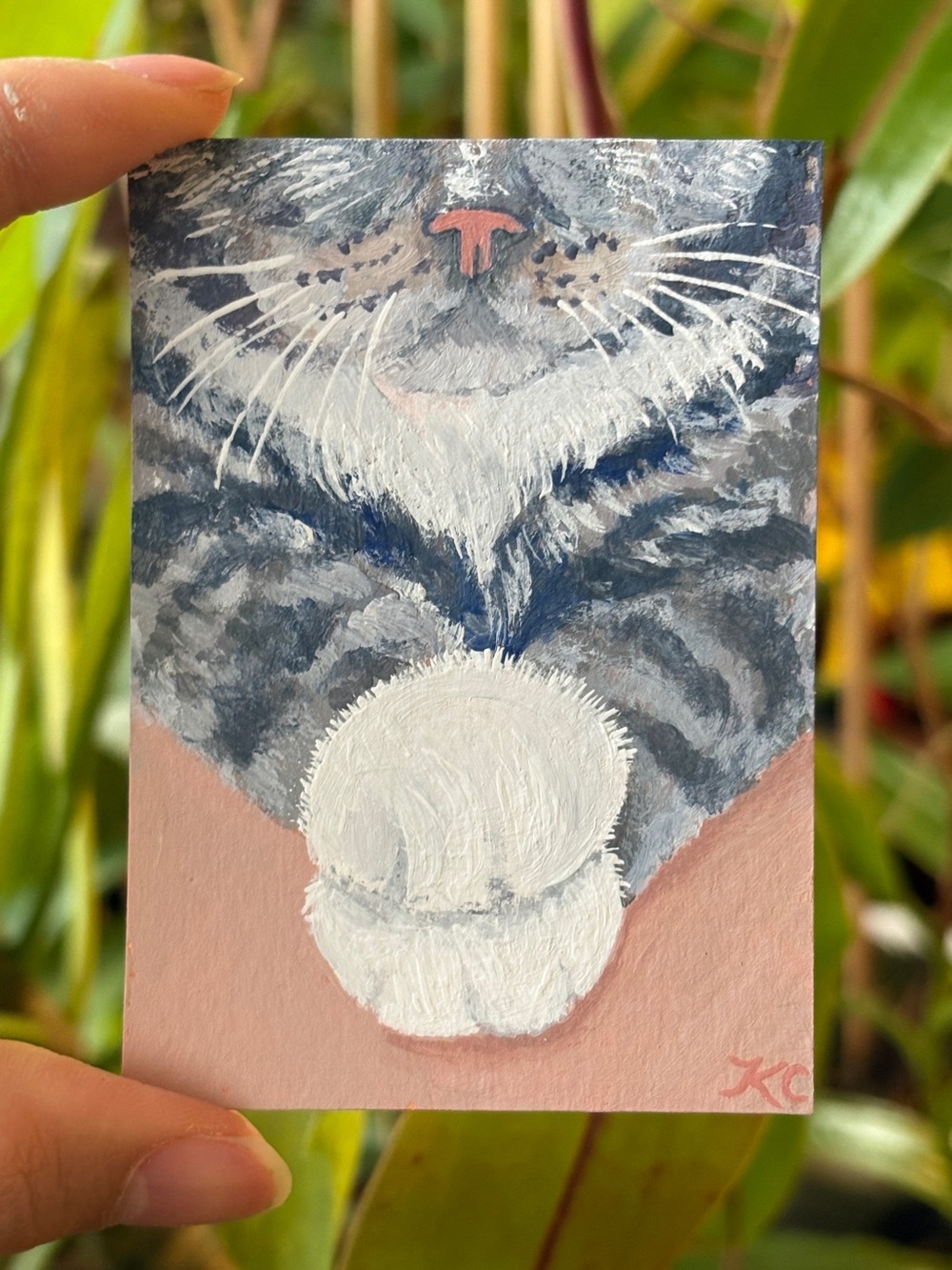 ACEO Original Tabby Cat Paws Close Up Acrylic Painting by PaperTrailbyKC